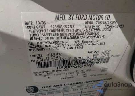 2009 Ford Taurus X Sel from USA, damaged, VIN 1FMDK02WX9GA03484